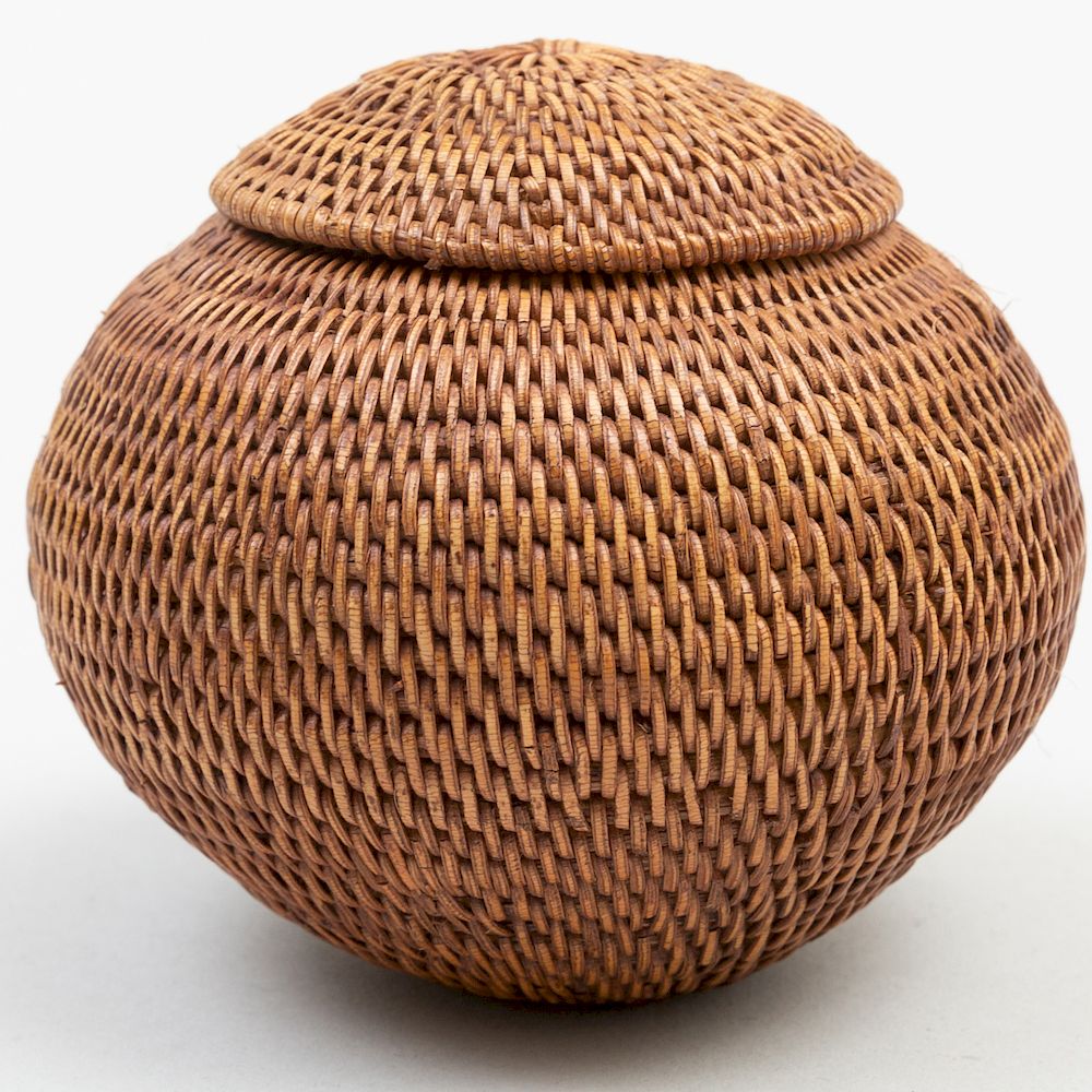 Appraisal: Miniature Round Finely Woven Basket with Lid Probably California x