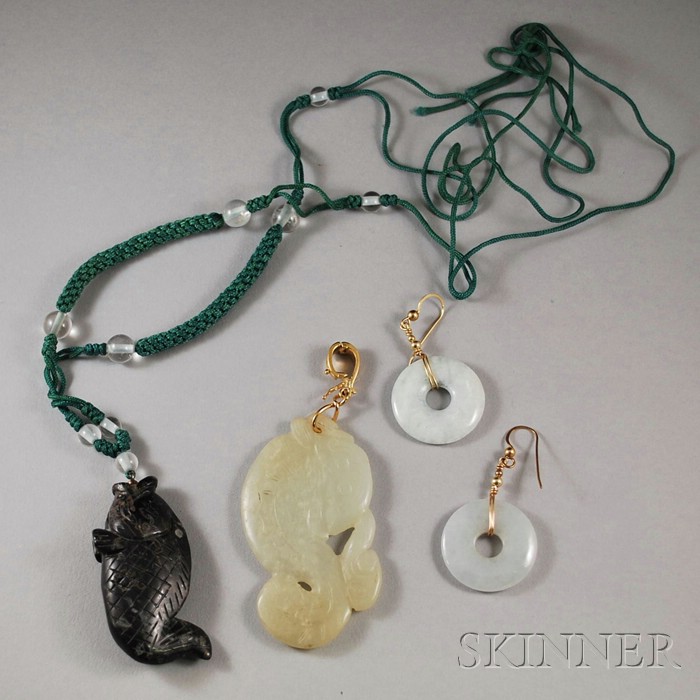 Appraisal: Two Jade Jewelry Items a carved pendant and a pair