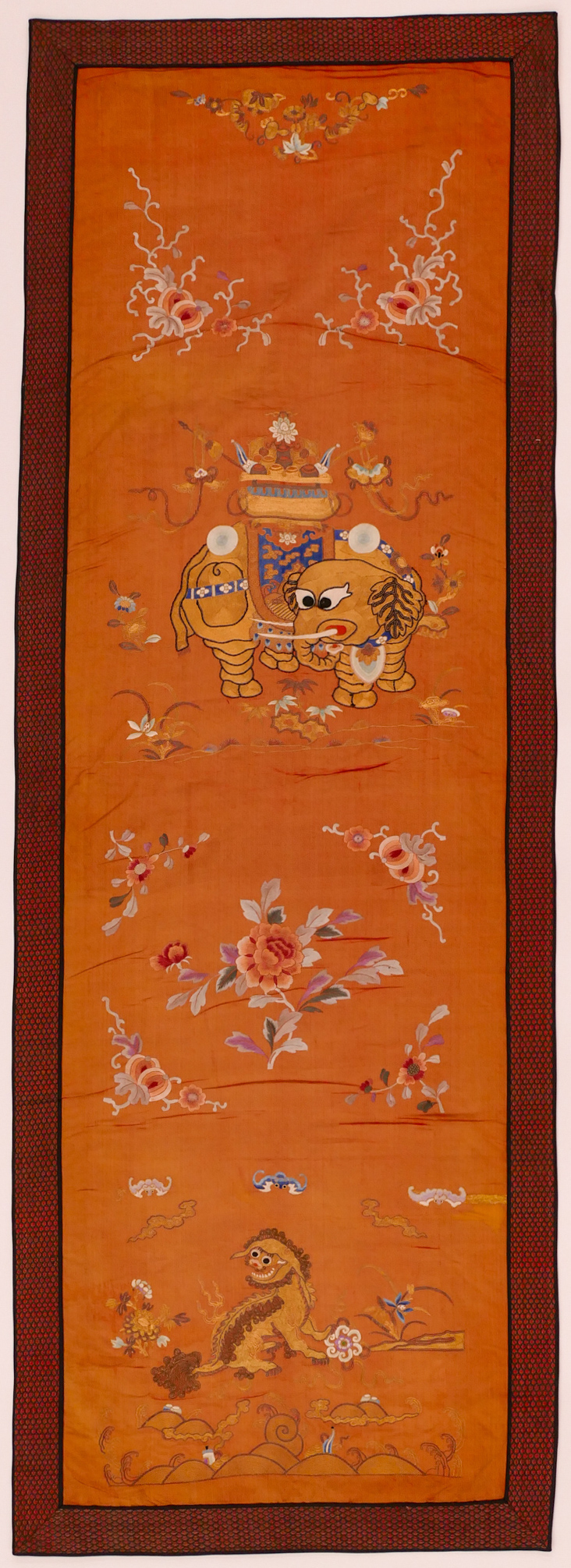 Appraisal: Chinese Republic Gold Thread Elephant Panel ''x '' Orange ground