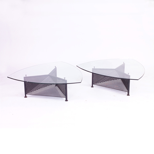 Appraisal: Paulo Daginela pair of coffee tables with black metal mesh