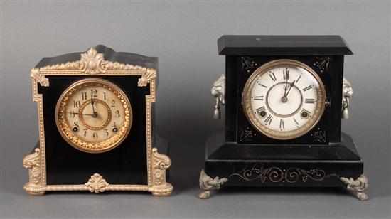 Appraisal: Ansonia gilt-metal mounted black enamel mantel clock and a Waterbury