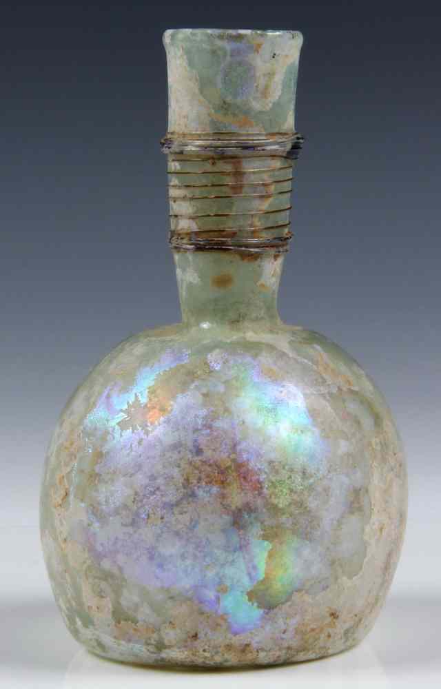 Appraisal: ROMAN GLASS - - A D bulbous bottle with threading