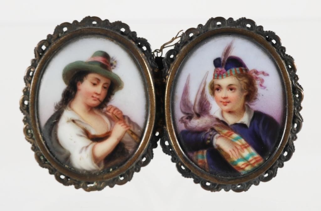 Appraisal: Two framed hand-painted miniature Scottish portraits on porcelain Approx x