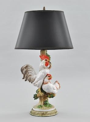 Appraisal: Italian Majolica Rooster Hen Lamp Standing approx - H to