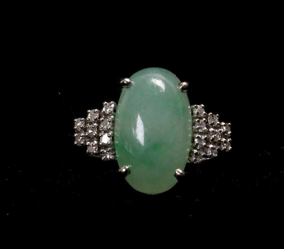 Appraisal: A K WHITE GOLD RING WITH JADE AND DIAMONDS The