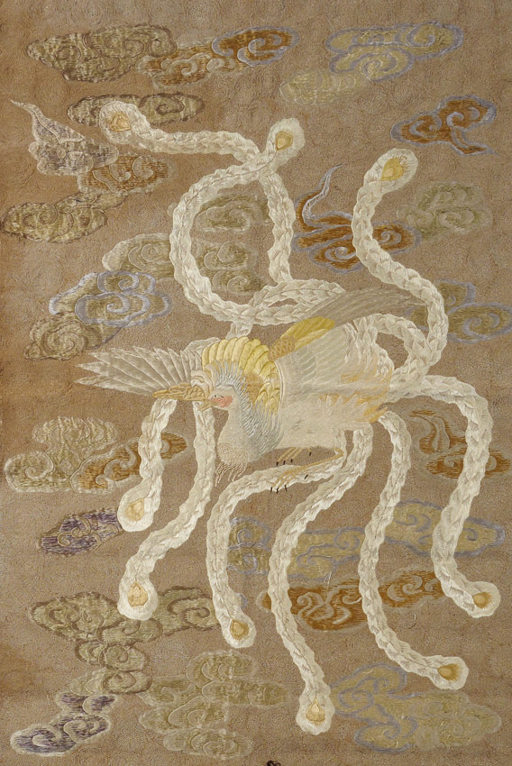 Appraisal: EMBROIDERED TAPESTRY OF PHOENIX '' x '' with detached backing