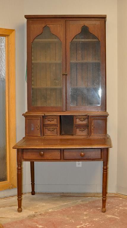 Appraisal: Victorian Secretary Desk Victorian secretary desk with two glazed shaped