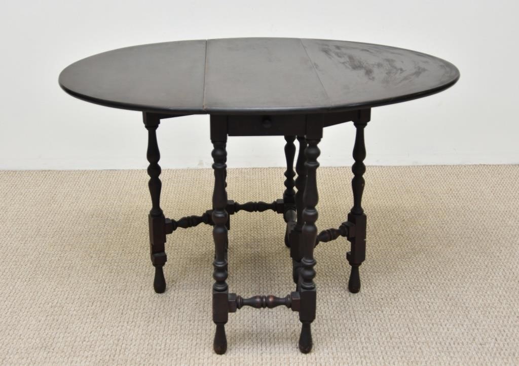 Appraisal: William and Mary style mahogany gate-leg table with single drawer