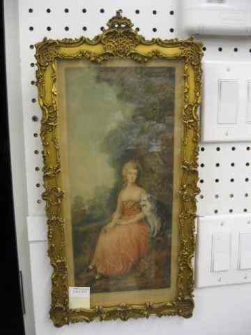 Appraisal: Mezzotint Lady with Dog fancy gold frame image area ''