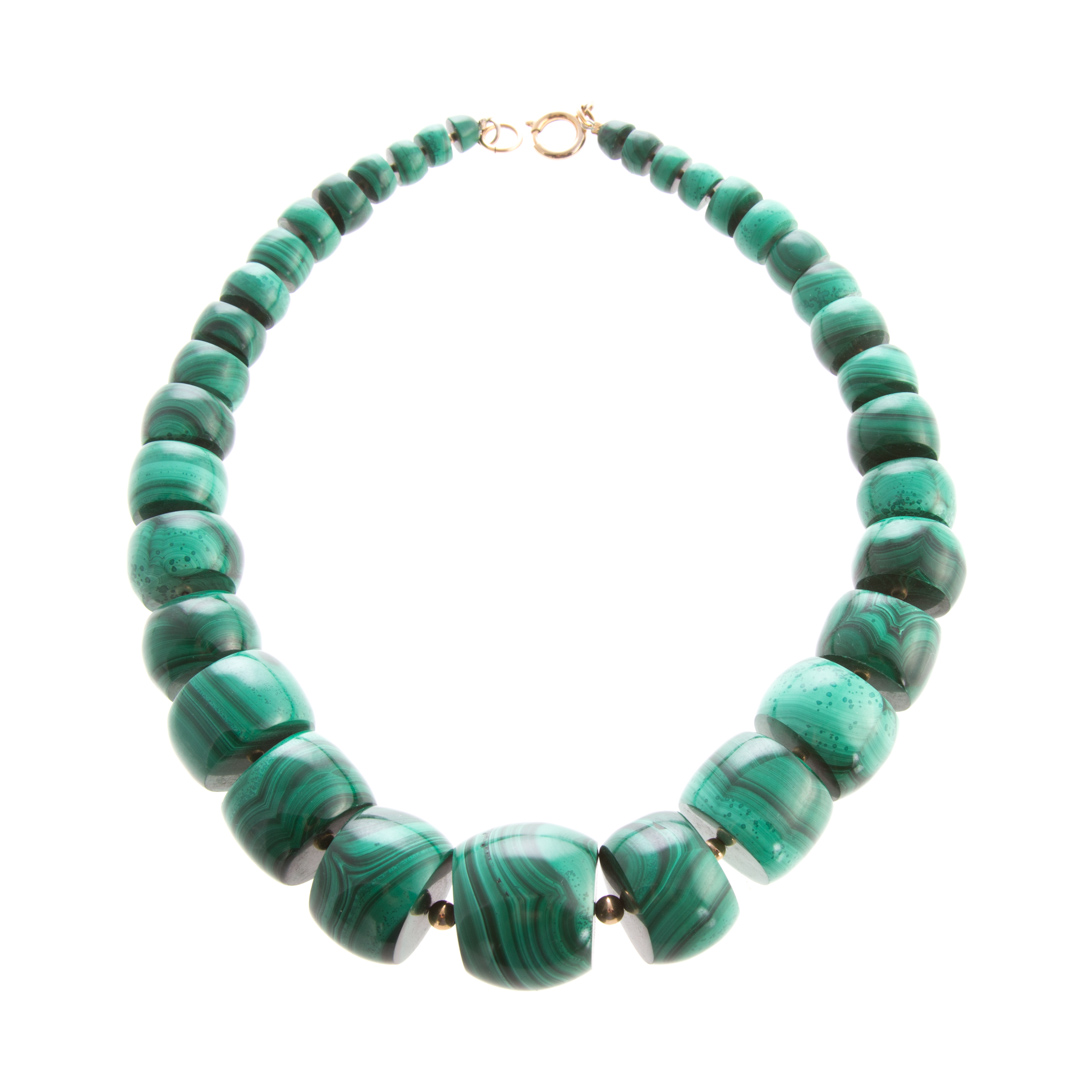 Appraisal: A Lady's Graduated Malachite Bead Necklace Malachite beads with striations