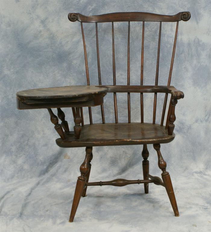 Appraisal: Fan back Windsor writing armchair with drawers under the arm