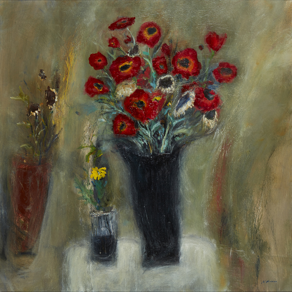 Appraisal: NAEL HANNA IRAQI SCOTTISH B POPPIES IN A BLACK VASE