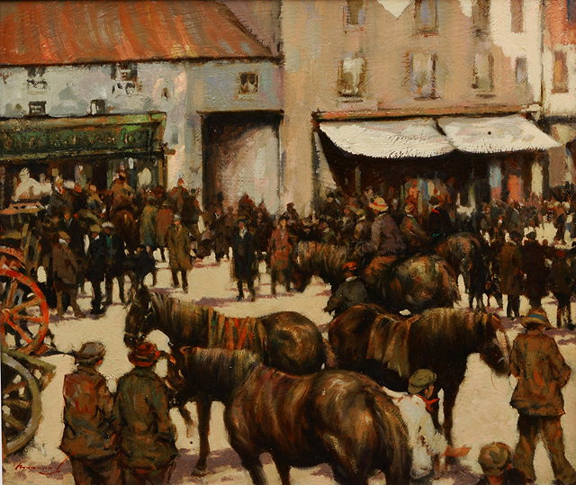 Appraisal: Ken Moroney British b The horse marketsigned lower left oils