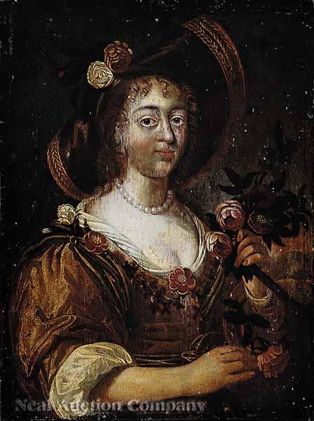 Appraisal: French School early th c Woman Holding Bouquet of Pink