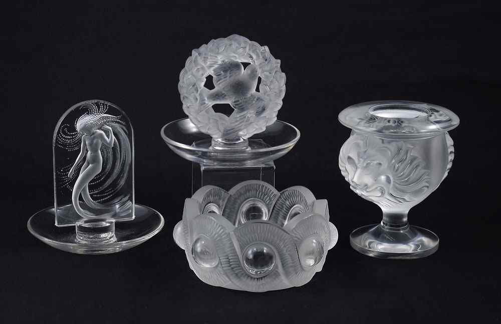 Appraisal: PIECE LALIQUE BOWL VASE AND RING TRAYS To include Ring