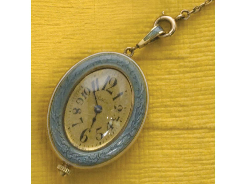 Appraisal: GOLD ENAMEL PENDANT WATCH With oval design and matching gold