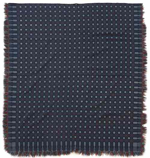 Appraisal: Blue and red overshot woven coverlet th c in a