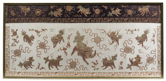 Appraisal: Sale Lot A An Embroidered Silk Panel worked in gilt