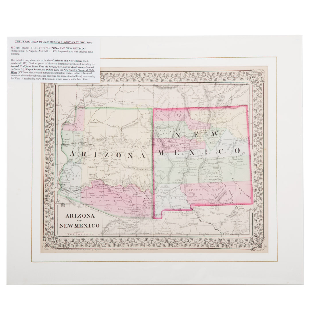 Appraisal: Map of Arizona and New Mexico dated engraved hand colored