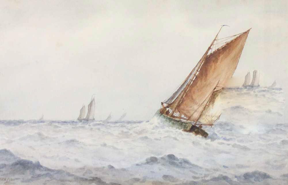 Appraisal: F GRAYSON United Kingdom th century watercolor on paper sailboats