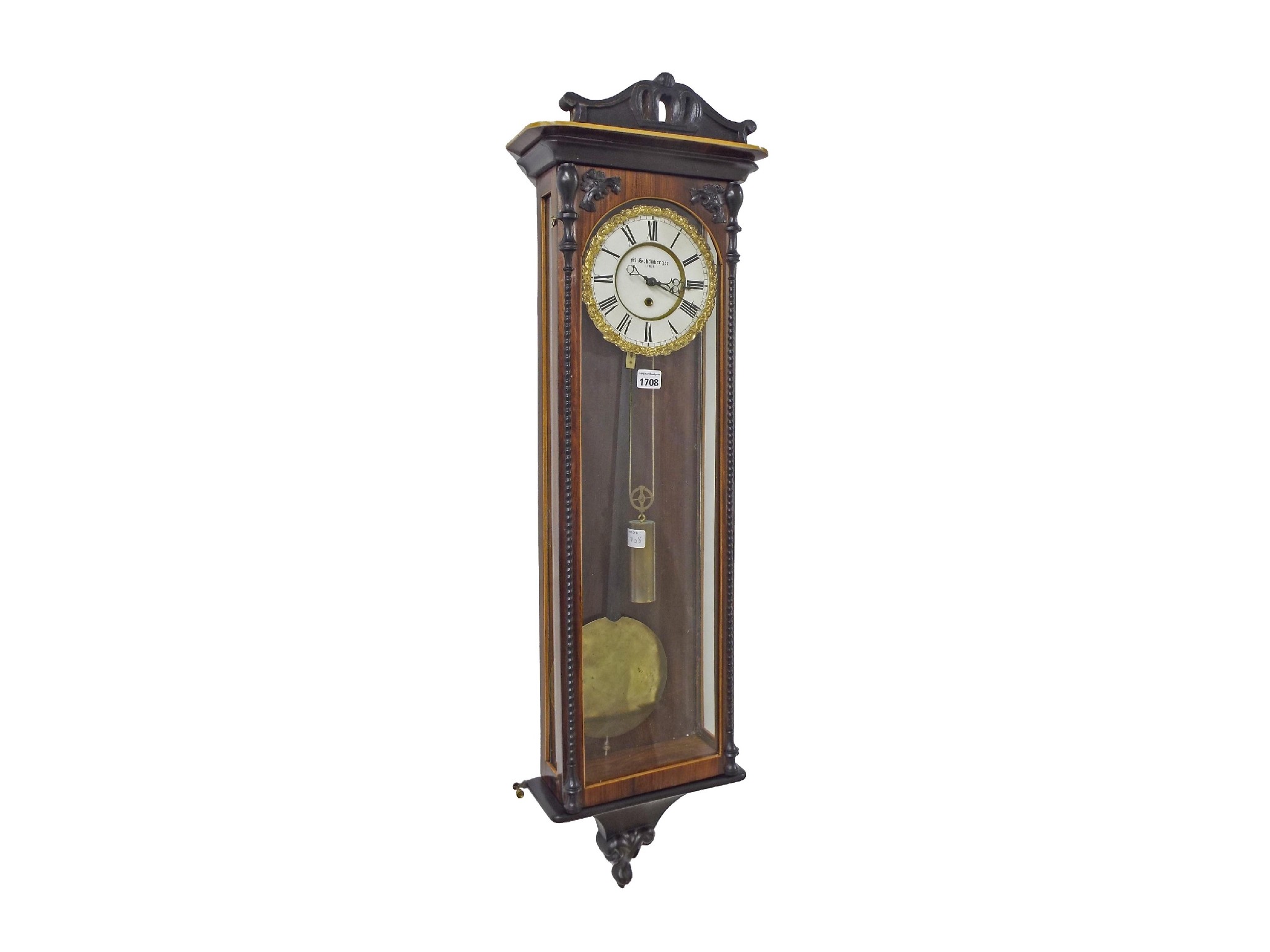 Appraisal: Good rosewood and ebonised Vienna single weight regulator wall clock