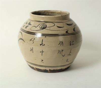 Appraisal: A Chinese Cizhou type jar Yuan dynasty decorated flowers and