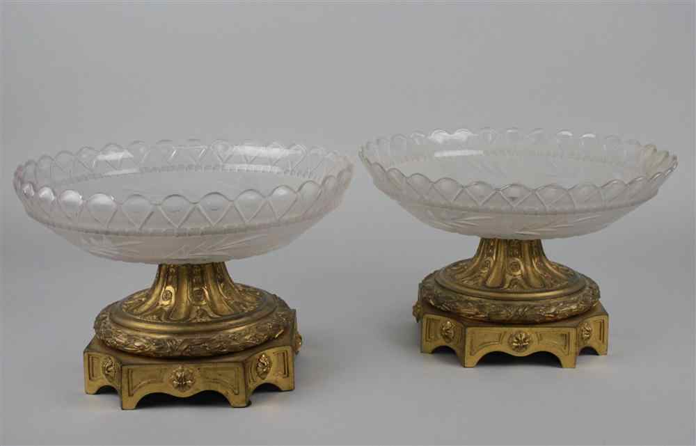 Appraisal: PAIR OF CLASSICAL ORMOLU AND GLASS TAZAS late th century