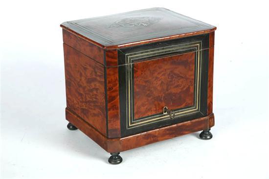 Appraisal: HUMIDOR European th century Burl veneer and brass inlay treatment