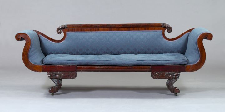 Appraisal: American Late Classical Mahogany Scroll-Arm Sofa second quarter th century