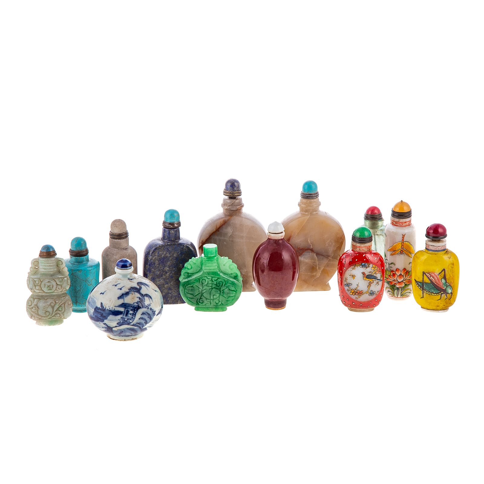 Appraisal: ASSORTED CHINESE SNUFF BOTTLES Includes lapis porcelain jade and glass