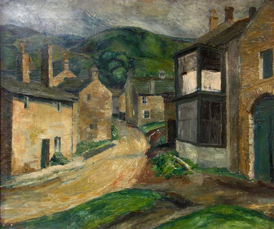 Appraisal: Edna Ginesi Welsh village landscape signed and dated ' oil