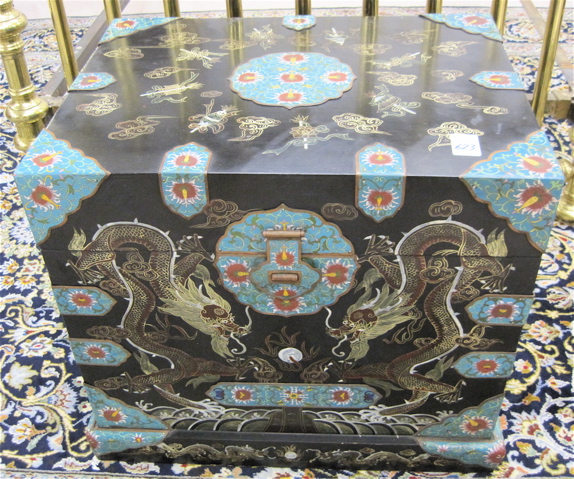 Appraisal: PAINTED CLOISONNE MOUNTED AND BLACK LACQUER STORAGE BOX Chinese th