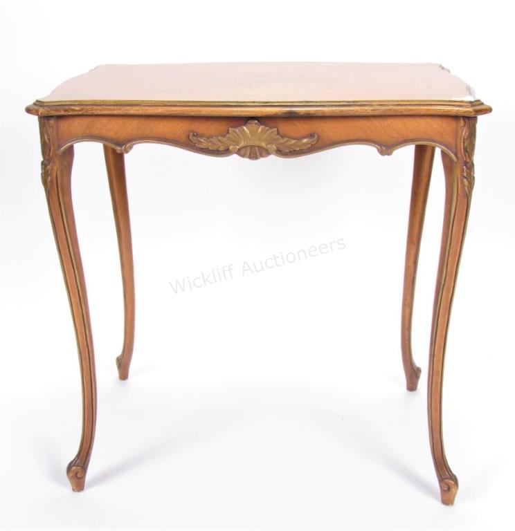 Appraisal: A vintage French walnut side table inlaid top shell carving