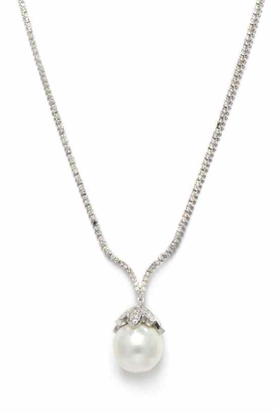 Appraisal: An Karat White Gold Cultured South Sea Pearl and Diamond