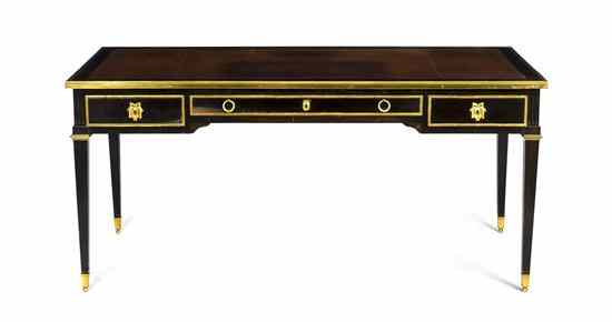 Appraisal: A Directoire Style Ebonized Leather Inset and Gilt Metal Mounted