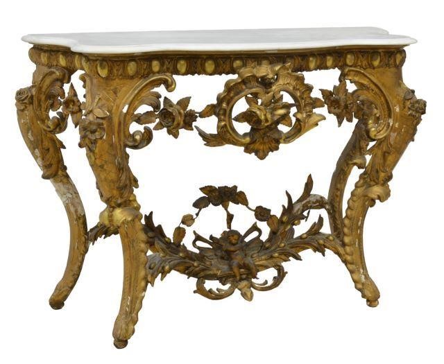 Appraisal: Louis XV style marble-top console table the table with substantial