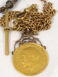 Appraisal: A fine carat gold watch chain together with a mounted