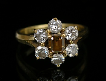 Appraisal: A Fancy Color Diamond Cluster Ring k yellow gold shank