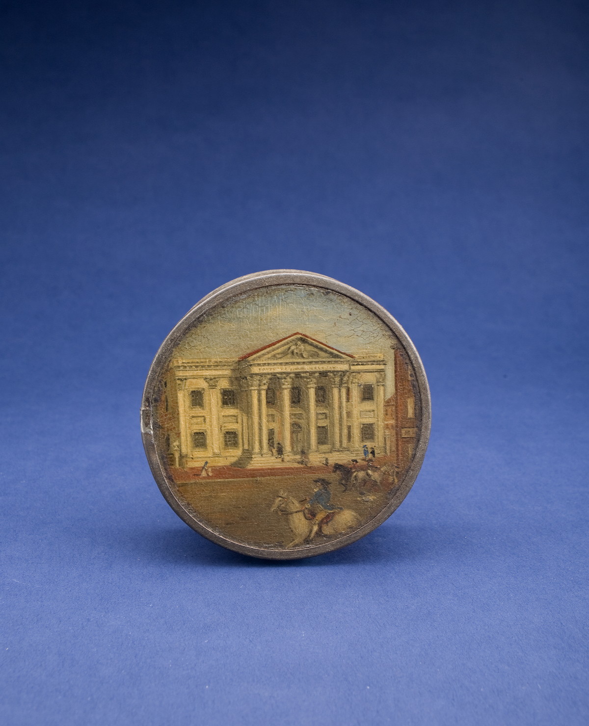 Appraisal: FINE AMERICAN PAINTED BIRCH VENEER SNUFF BOX DATED The cover