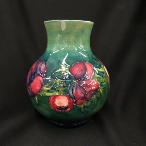 Appraisal: Moorcroft Art Pottery Vase floral on blue-green signed excellent