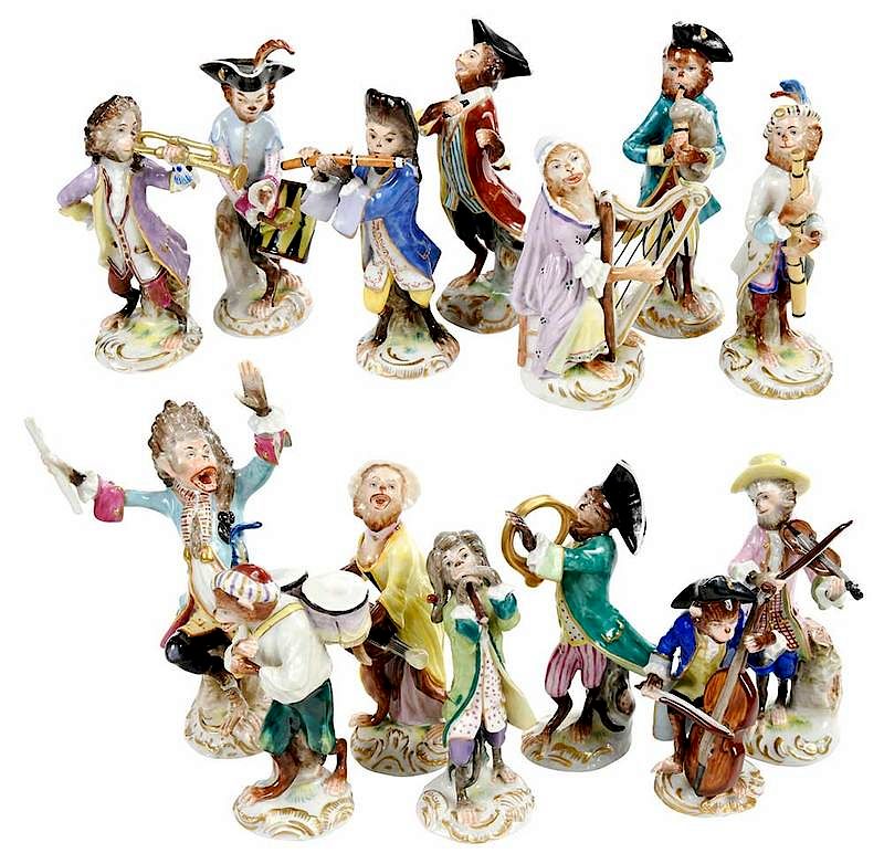 Appraisal: Volkstedt Porcelain Monkey Orchestra Figures German - each with marks