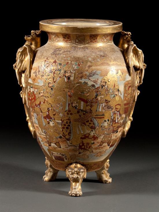 Appraisal: Japanese Satsuma earthenware monumental temple vase fourth quarter- th century