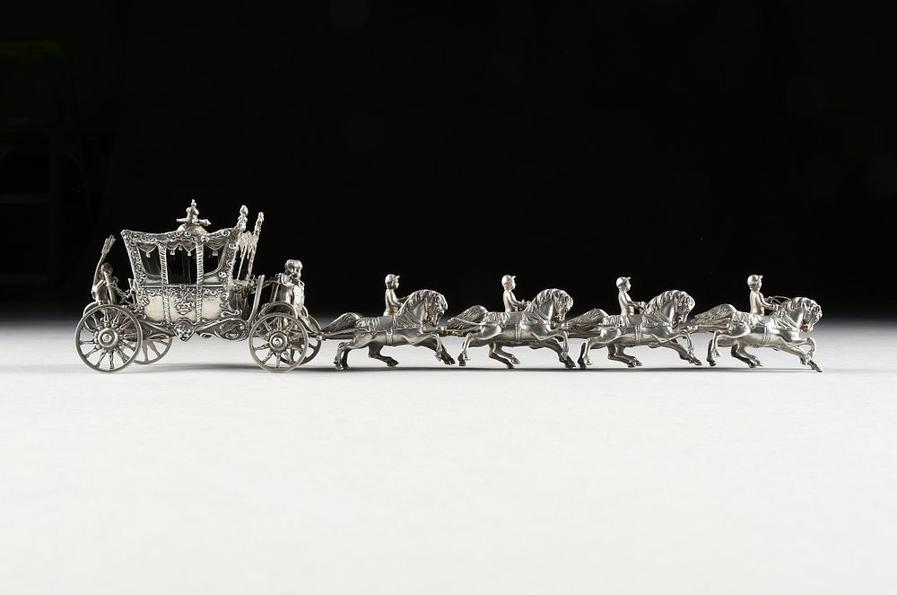 Appraisal: A GERMAN MINIATURE STERLING SILVER ROYAL HORSE DRAWN CEREMONIAL CARRIAGE