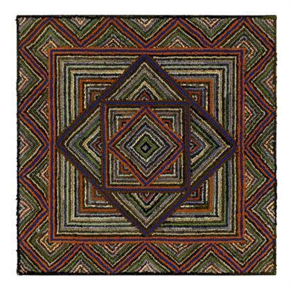 Appraisal: Geometric hooked rug th century Square format with diamond within