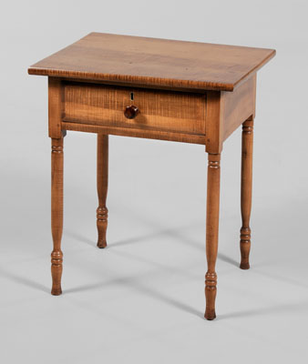 Appraisal: Tiger Maple One-Drawer Stand American th century in part tiger