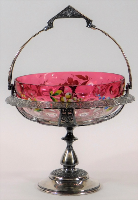 Appraisal: MIDDLETOWN SILVER PLATE ENAMELED BRIDE'S BASKET United States Late th-Early