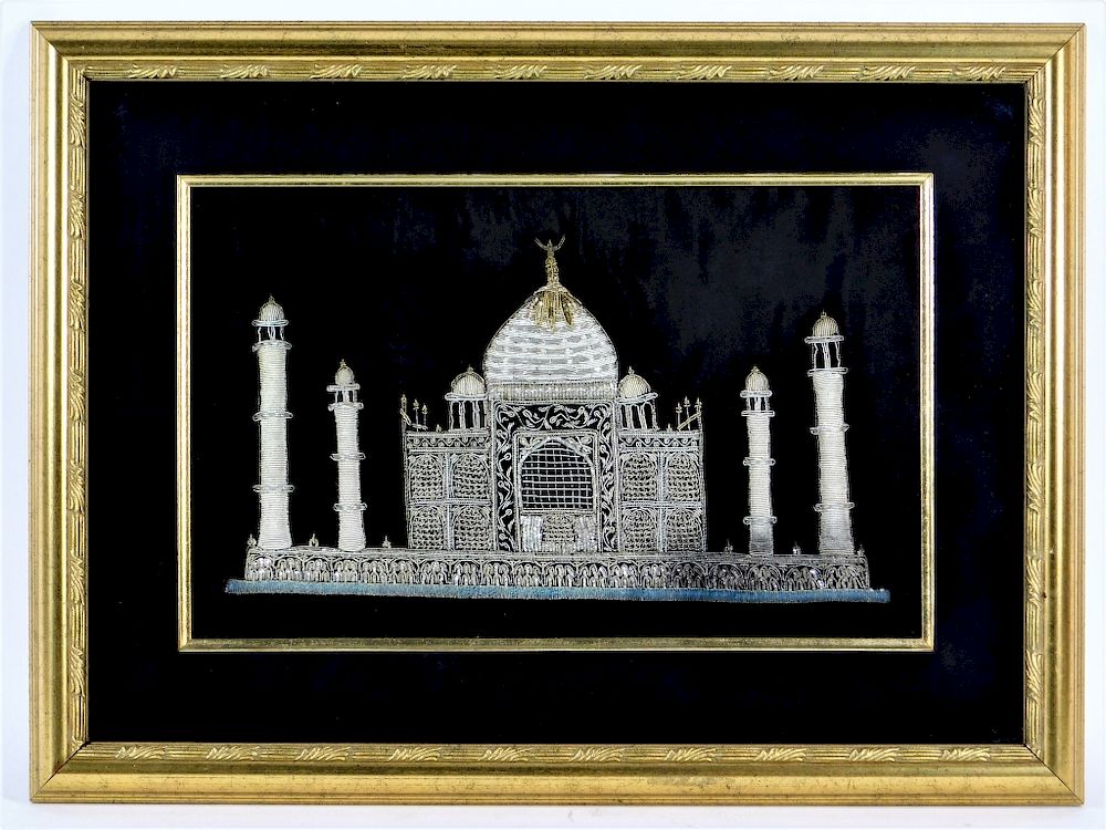 Appraisal: Indian Silver Thread Taj Mahal Embroidery Textile India th Century