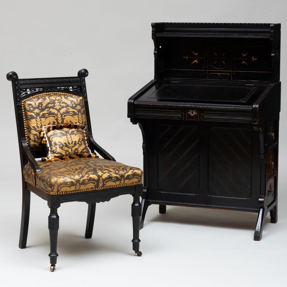 Appraisal: American Aesthetic Movement Ebonized and Parcel-Gilt Davenport Desk and Associated