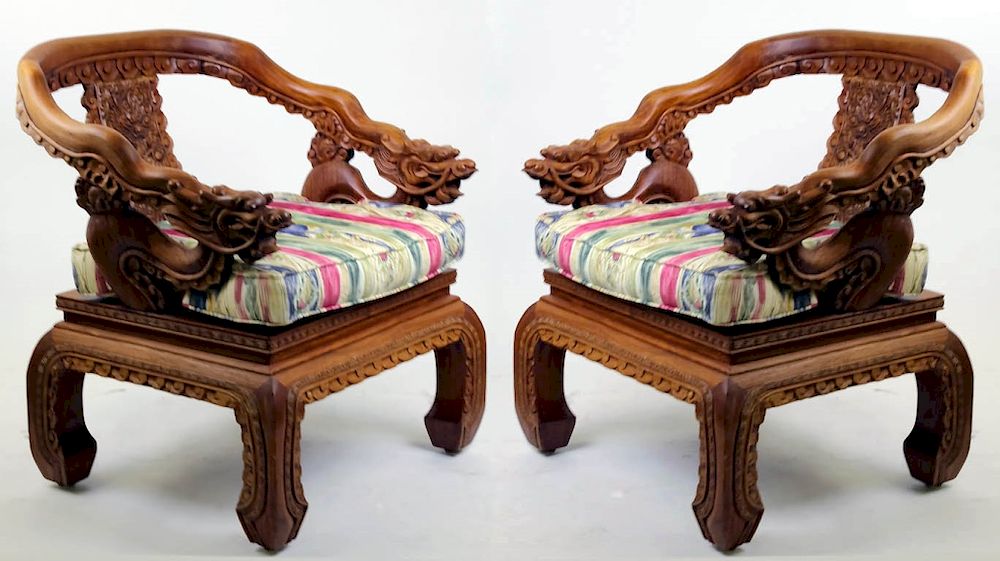 Appraisal: PR Chinese Dragon Form Carved Wood Armchair Chair Chinese Export