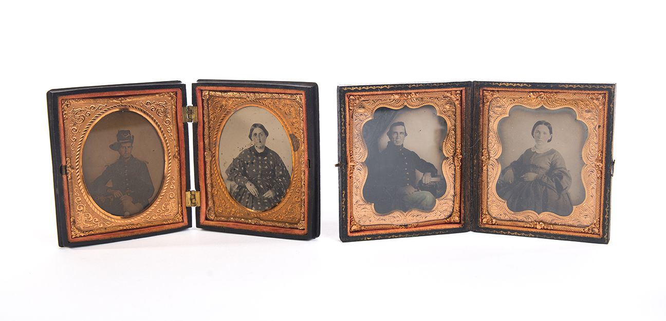 Appraisal: THREE SIXTH-PLATE TINTYPES AND AN AMBROTYPE IN TWO CASES INCLUDING